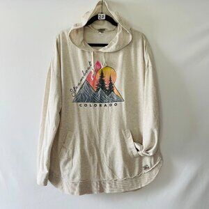 Techstyles Womens Mountains Sunset Graphic Lightweight Oversized Hoodie Size XL